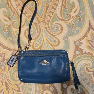Coach Blue Leather Wristlet